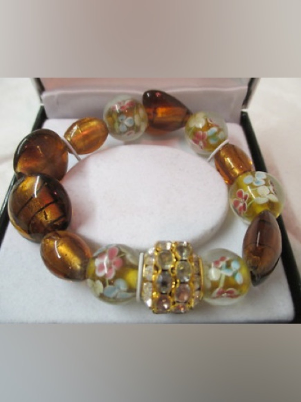 East 5th Glass Beads Bracelet Rhinestone copper aqua gold
